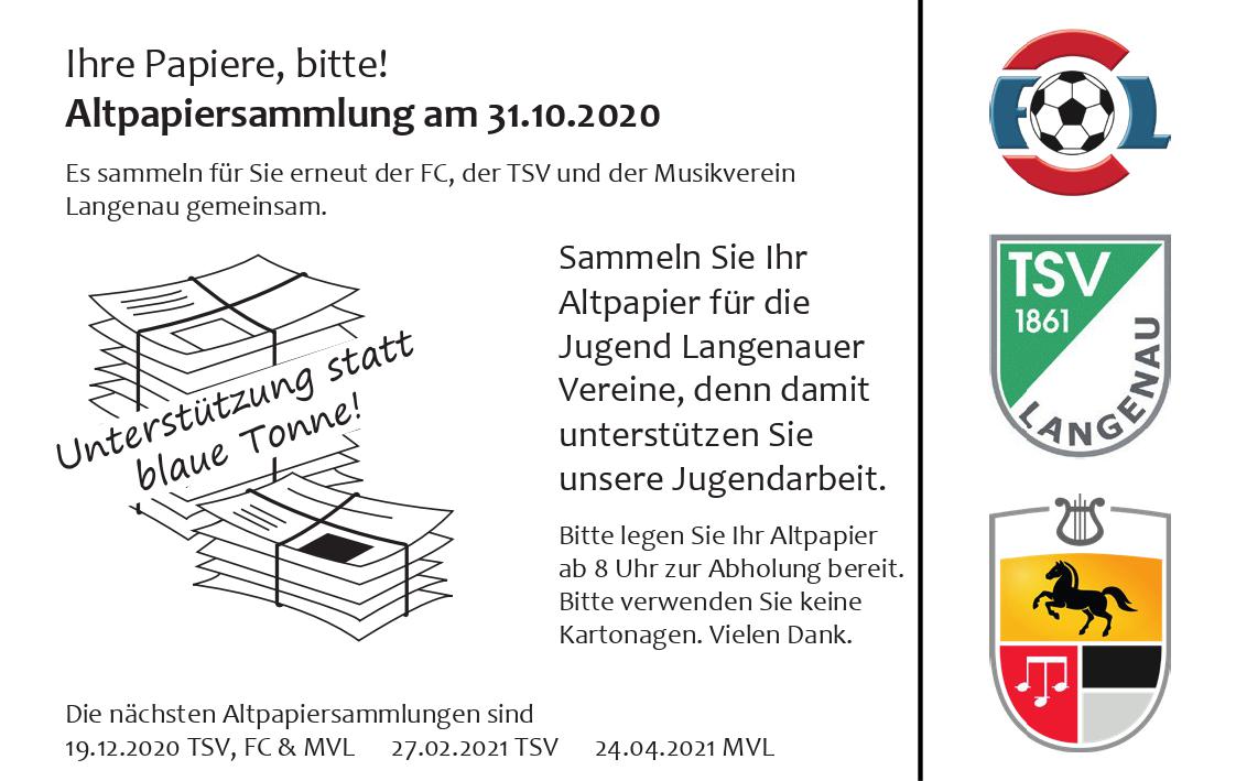 20-10-31 - Anzeige Altpapiersammlung